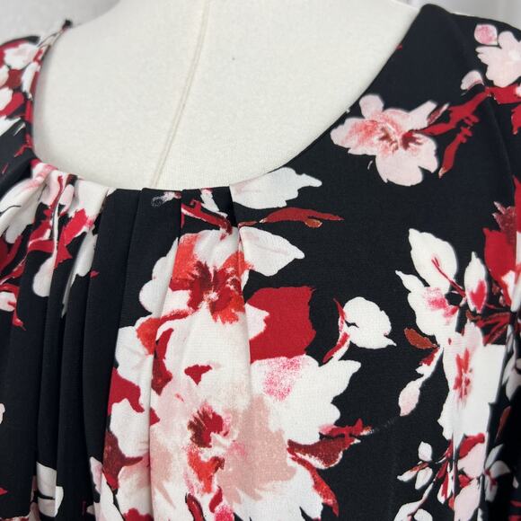 Liz Claiborne Top Womens 2X Black Red Floral Jersey Stretch Career Chic Mature - Picture 2 of 8